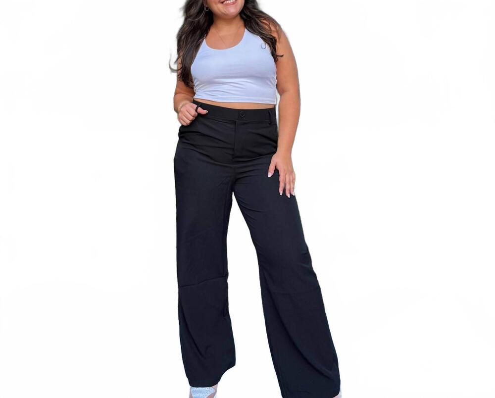 NEW LOVE POEM on the go wide leg trousers in black